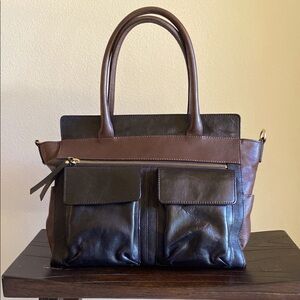 Halogen Black and Brown Leather Bag.